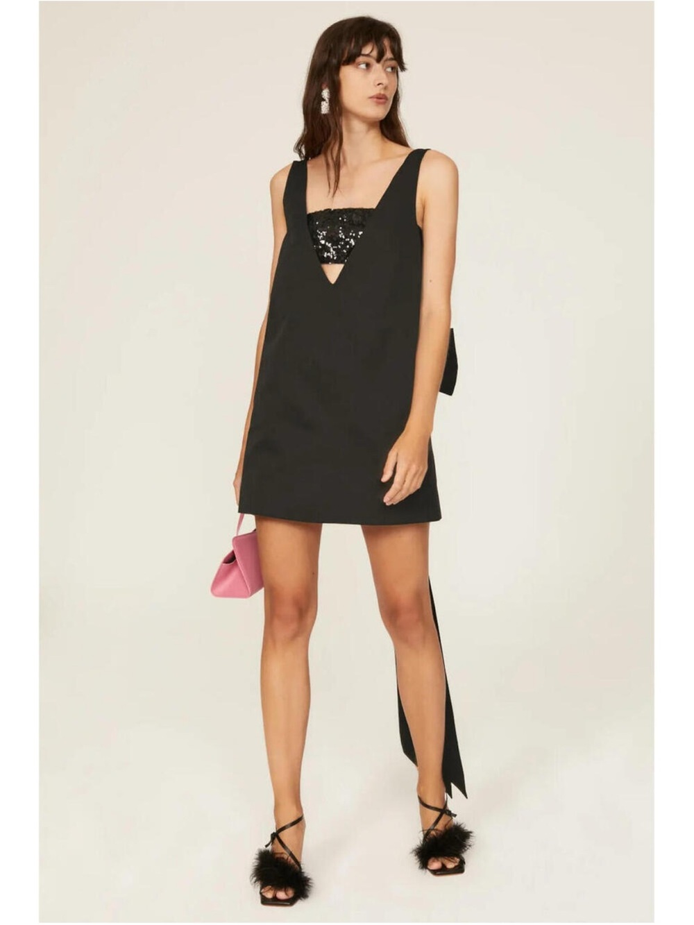 Staud Dress Irie Mini Sequin Bandeau Bow in Black